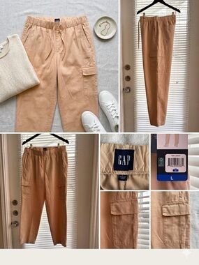 GAP Tan Cargo Pants High Waisted Jogger Size L NWT